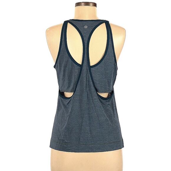 Lululemon Women Run The Day Tank Heathered Nile Blue Teal Loose Cut Out Top 6 - Picture 1 of 10